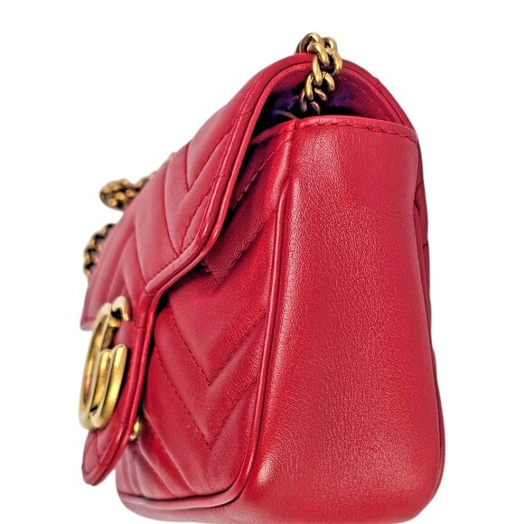 GUCCI Matalasse Super Mini GG Marmont Shoulder Bag Hibiscus Red Chain Strap - Picture 10 of 16